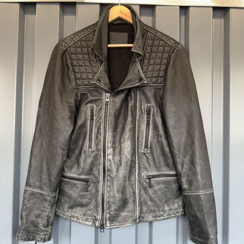 Men's AllSaints Jacket | Genuine Leather | Biker Moto - Size XL Faded